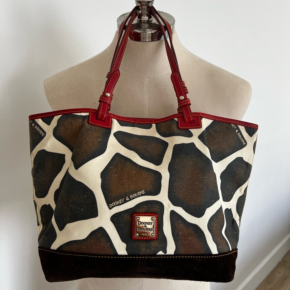 Dooney & Bourke Giraffe Pattern Tote - Brown and Red Accents